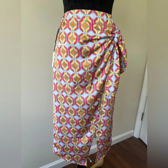 Aritzia Babaton Bello Wrap Skirt Hot Pink & Soft Blue Sarong style NWT Size 0 - Picture 1 of 6